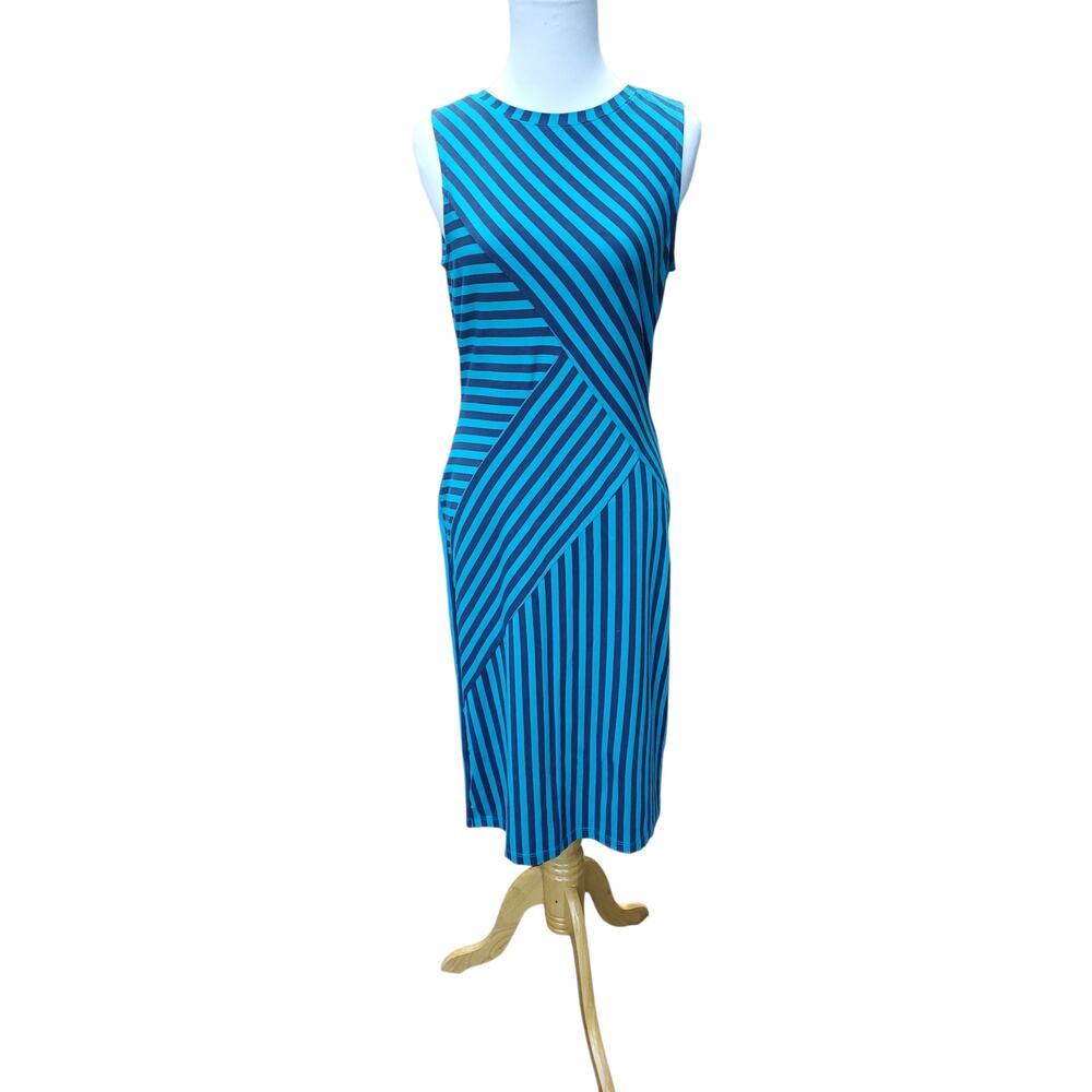 Brooklyn Industries Blue Striped Sleeveless Cotton Stretch Dress Back Zip Size S